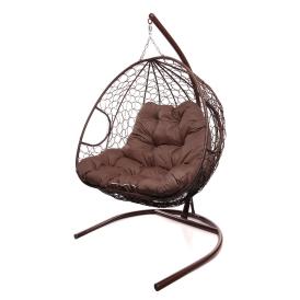 Кресло подвесное двухместное иск. ротанг Скай плетение коричневое, подушка в ассортименте