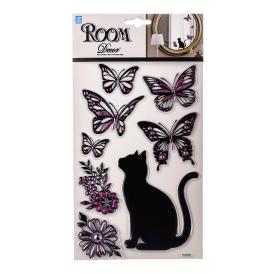 Наклейка декоративная Кошечка с бабочками мини 3402 PLA