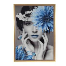 Картина с кристальным декором Дама с голубым цветком 52х72х3 см