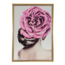Картина с кристальным декором Дама с розовым цветком 52х72х3 см