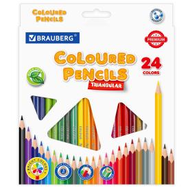 Карандаши цветные Brauberg Premium 24 цвета, трехгранные, пластиковые, грифель 3 мм