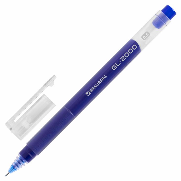 Ручка гелевая синяя Brauberg GL-2000 игольчатый узел 0,5 мм, линия письма 0,35 мм