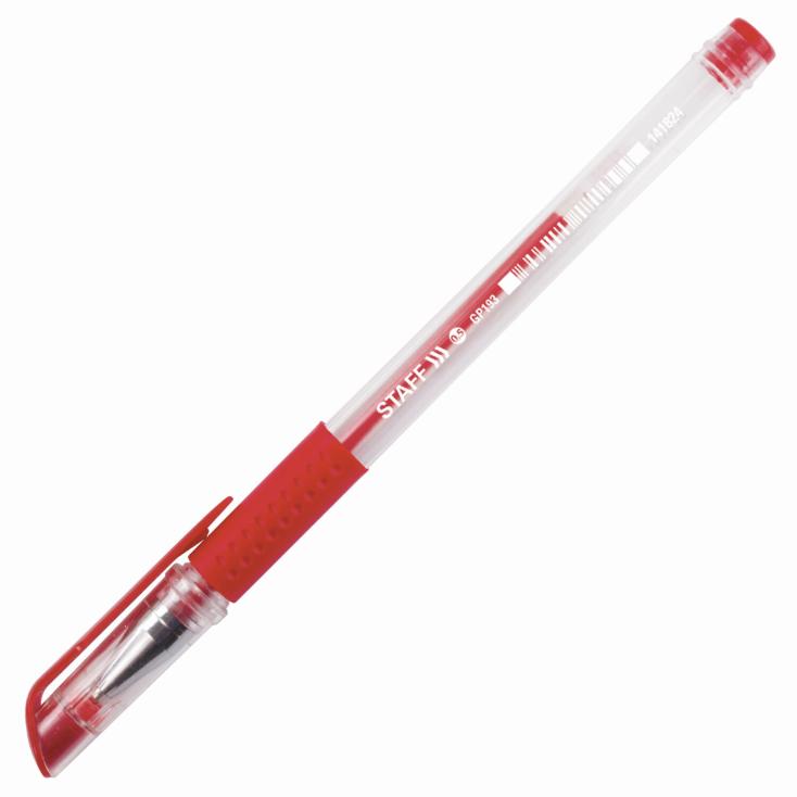 Ручка гелевая красная с грипом Staff Everyday GP-193 игольчатый узел 0,5 мм, линия 0,35 мм