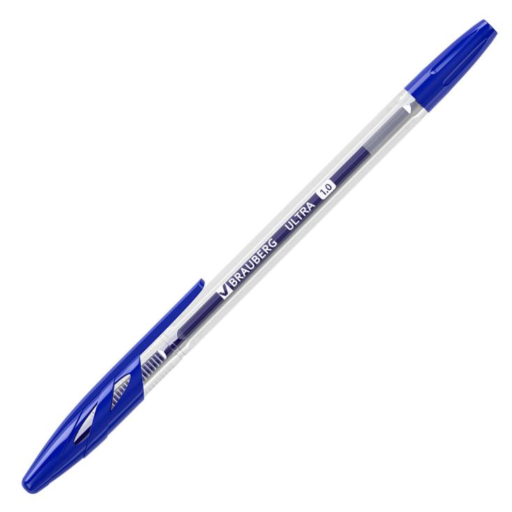 Ручка шариковая синяя Brauberg Ultra игольчатый узел 1 мм, линия письма 0,5 мм