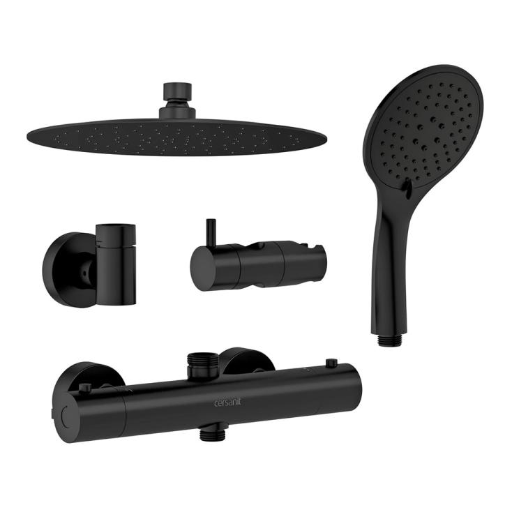 Душевая система Brasko Black 63112 черный с тропическим душем и термостатом