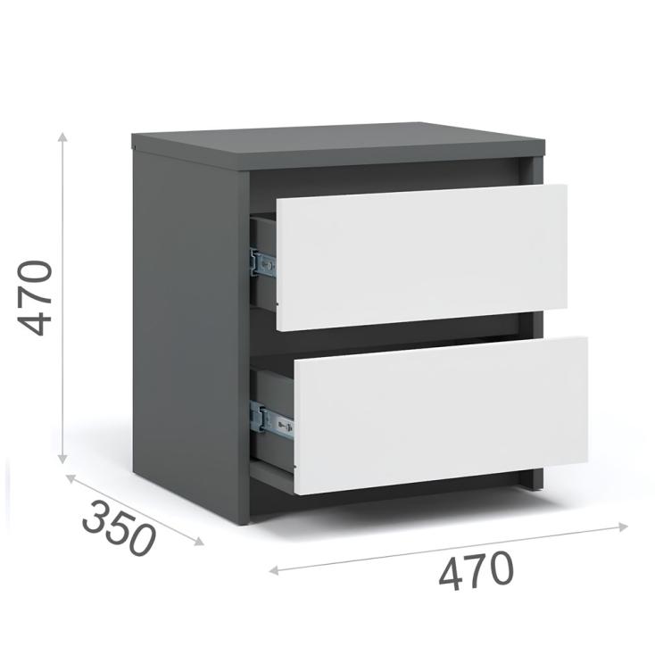 Тумба прикроватная Мишель 470х470х350 мм 2 ящика Антрацит/Белый жемчуг
