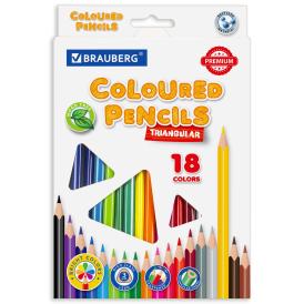 Карандаши цветные Brauberg Premium 18 цветов, трехгранные, грифель 3,3 мм