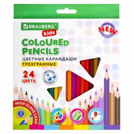 Карандаши цветные Brauberg Kids New 24 цвета, трехгранные, грифель 3 мм