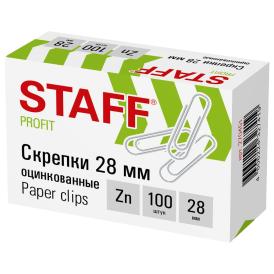 Скрепки 100 шт 28 мм Staff оцинкованные в картонной коробке