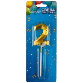 Свеча для торта Цифра 2 золото Волшебная страна