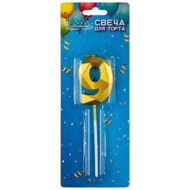 Свеча для торта Цифра 9 золото Волшебная страна