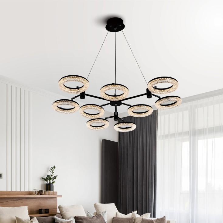 Люстра потолочная LED L6626-9 86Вт 3000K-6000K d86 см h25-100 см черный