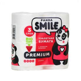 Туалетная бумага Panda Smile 3-слойная с ароматом Клубника 4 рулона