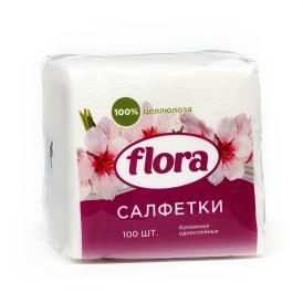 Салфетки бумажные Flora 24х24 см 1 слойные 100 шт белые