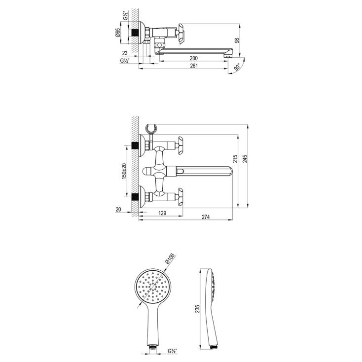 Смеситель для ванны Lemark Practica LM7513C двухвентильный поворотный излив