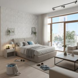 Обои Green Walls Кора С40 4139 02 айвори абстракция 1,06х10,05 м в интерьере спальни