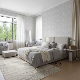 Обои Green Walls Кора С40 4139 06 молочная вуаль абстракция 1,06х10,05 м в интерьере спальни