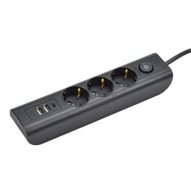 Удлинитель сетевой IEK Modern У03В Пвс 3х1 3 гнездa 2 м 16А c/з 2Type A+1Type C черный