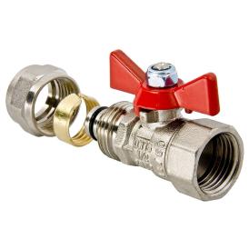 Кран шаровой с цангой латунь никель 16 мм х 1/2" ВР бабочка Valtec