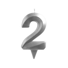 Свеча для торта Цифра 2 хром Грань