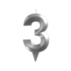 Свеча для торта Цифра 3 хром Грань