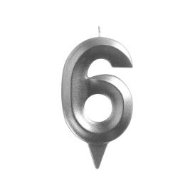 Свеча для торта Цифра 6 хром Грань