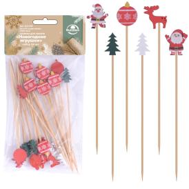 Шпажки для канапе Новогодние игрушки 12 см 24 шт BJ2-446
