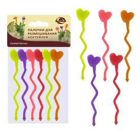 Палочки для размешивания коктейлей Сердечко 17,6 см 6 шт МТ76-105