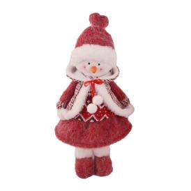 Изделие декоративное Снеговик девочка стоящая 22x18x46 см красный/белый