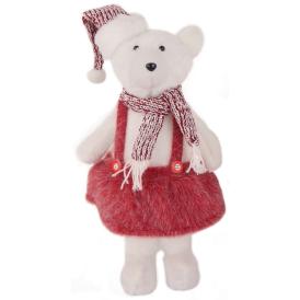 Изделие декоративное Мишка девочка стоящая 22x18x54 см белый/красный