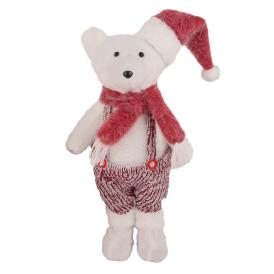 Изделие декоративное Мишка мальчик стоящий 22x18x54 см белый/красный