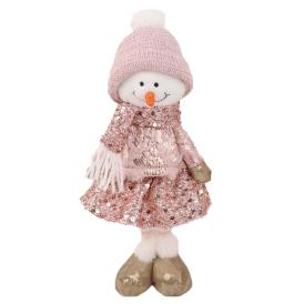 Изделие декоративное Снеговик девочка стоящая 13x12x35 см розовый
