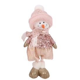 Изделие декоративное Снеговик мальчик стоящий 13x12x35 см розовый