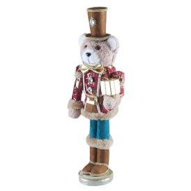 Фигура декоративная Мишка-барабанщик 17х13х53 см бордо/золото