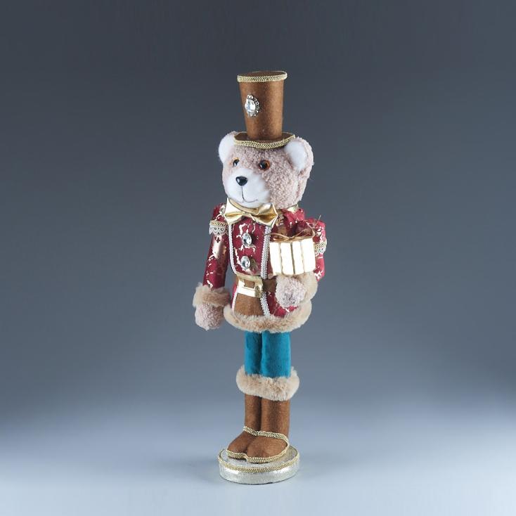 Фигура декоративная Мишка-барабанщик 17х13х53 см бордо/золото