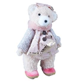 Фигура декоративная Мишка кокетка с бантиком 15х10х20 см розовый/золото