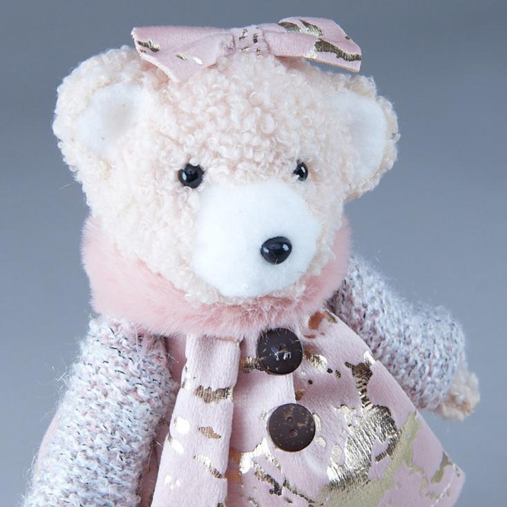 Фигура декоративная Мишка кокетка с бантиком 15х10х20 см розовый/золото