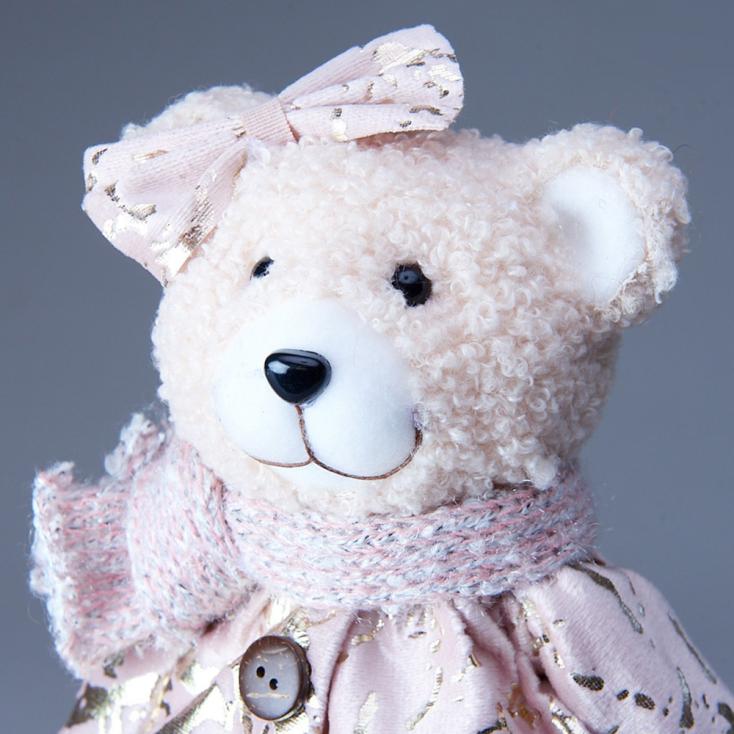 Фигура декоративная Мишка с еловым венком 16х13х26 см розовый/золото