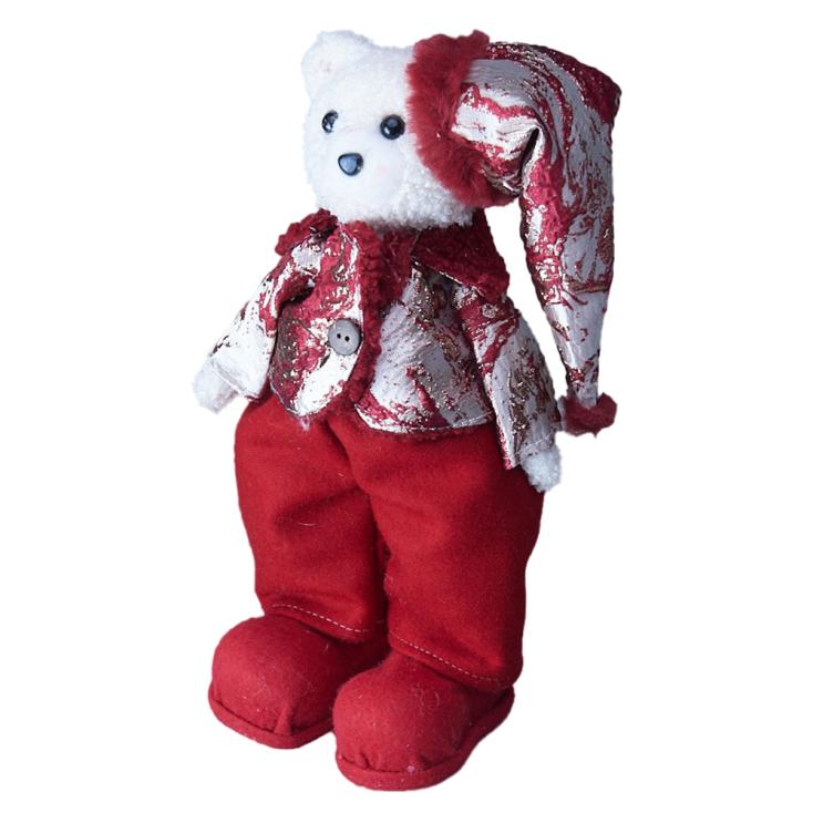 Фигура декоративная Мишка с колпаком 17х13х30 см бордо/золото