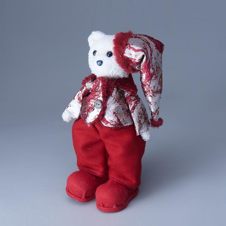 Фигура декоративная Мишка с колпаком 17х13х30 см бордо/золото