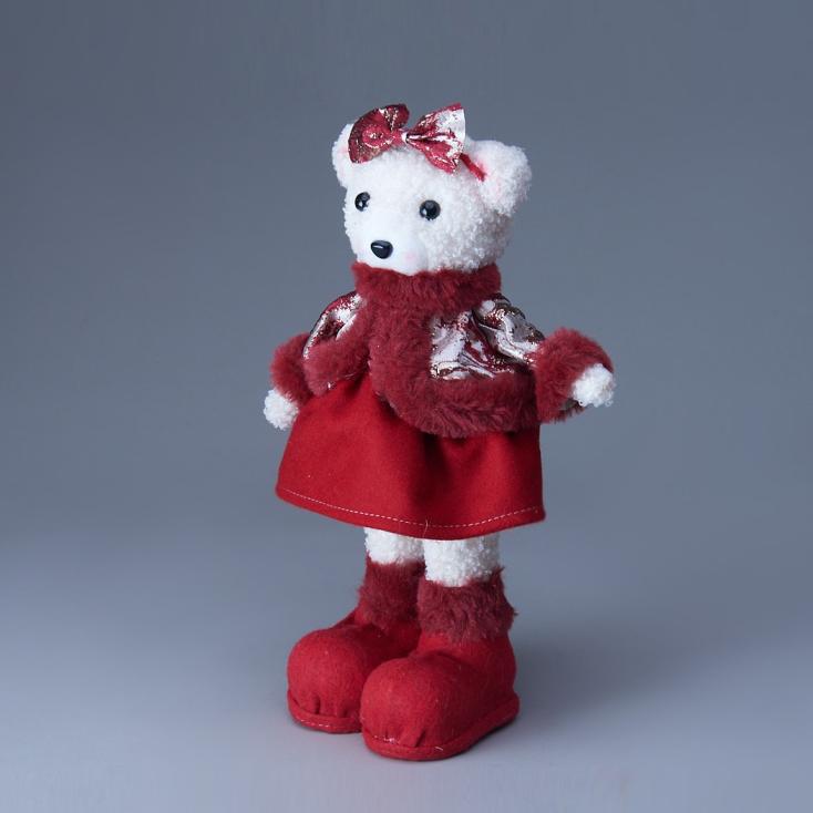 Фигура декоративная Мишка с бантиком 17х13х30 см бордо/золото