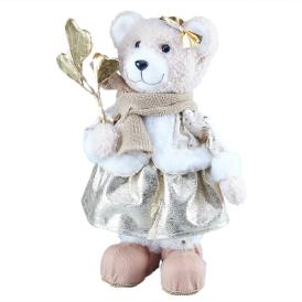 Фигура декоративная Мишка в платье с бантиком 20х13х32 см золотой