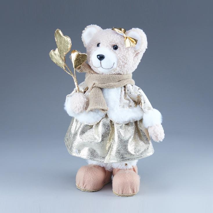 Фигура декоративная Мишка в платье с бантиком 20х13х32 см золотой