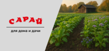 Дачный участок с сидератами горчица и фацелия на фоне деревянного сарая, осеннее утро