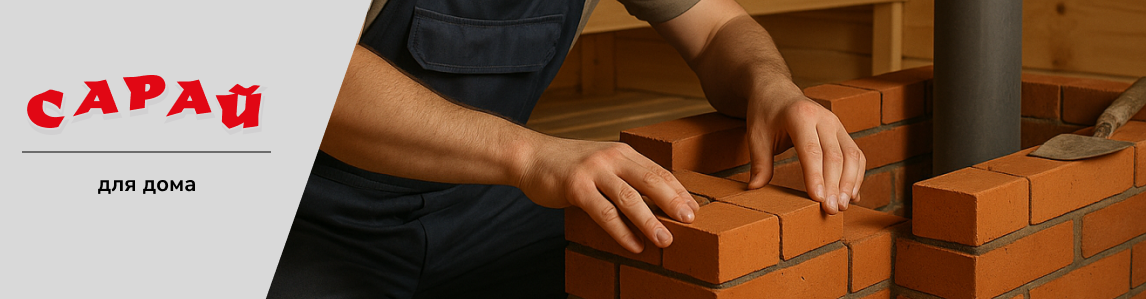 Мастер в спецодежде выкладывает кирпичную печь в парилке деревянной бани