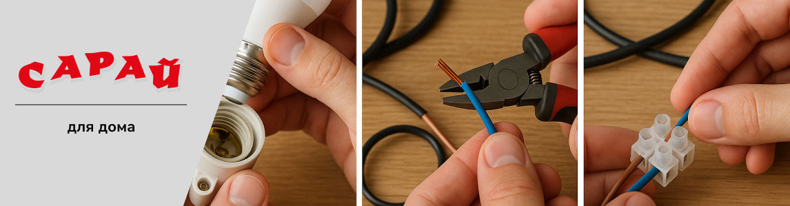 Пошаговая сборка электрической цепи — установка лампочки, зачистка провода и подключение к клеммнику